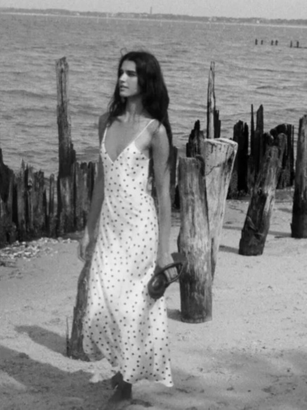 Zara White and Brown Polka Dot Midi Dress - Picture 2 of 4